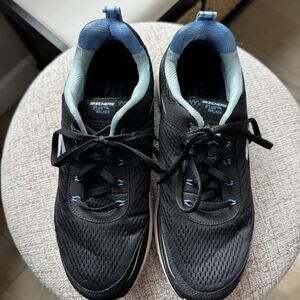 Skechers D’Lux Walker Women’s 11 Black/Light Blue SN 149023 Comfy Walking Shoes